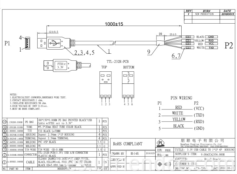 6 F EET WIN10 UART 5V 3.3V FTDI FT232RL TTL USB Tipo C para depurar el cable de serie para el soporte de frambuesa OEM ODM